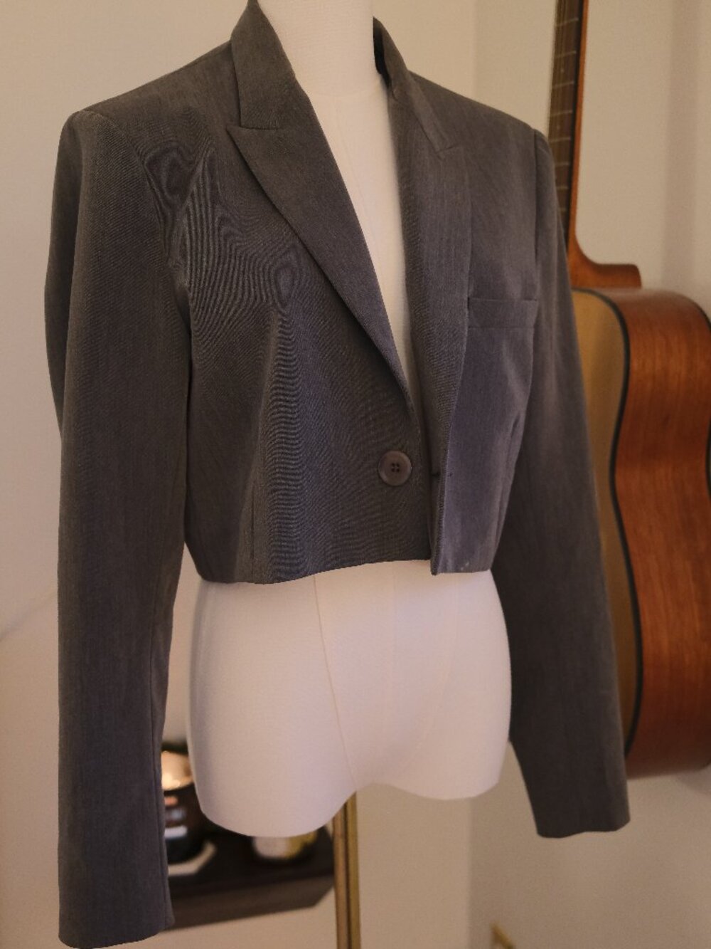 Djerf Avenue Cropped Blazer Gray Size S Tailored Minimal Chic